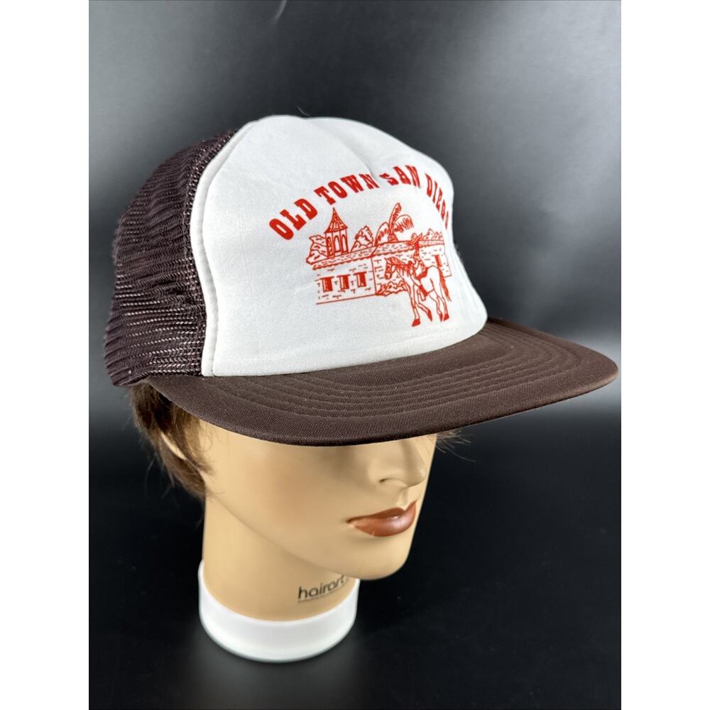 VTG Trucker Hat Old Town San Diego California Brown/White Snapback Cap